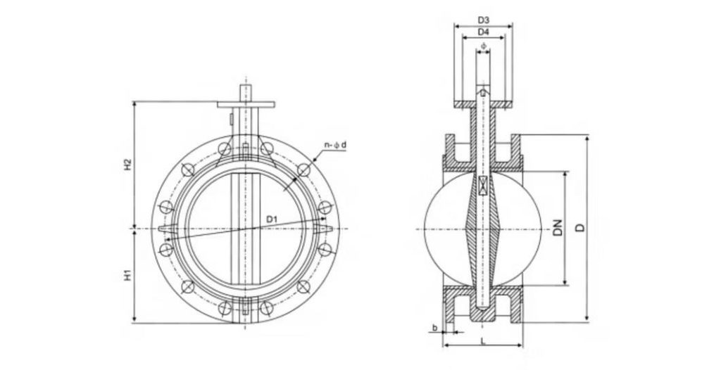 electric actuated butterfly valve drawing